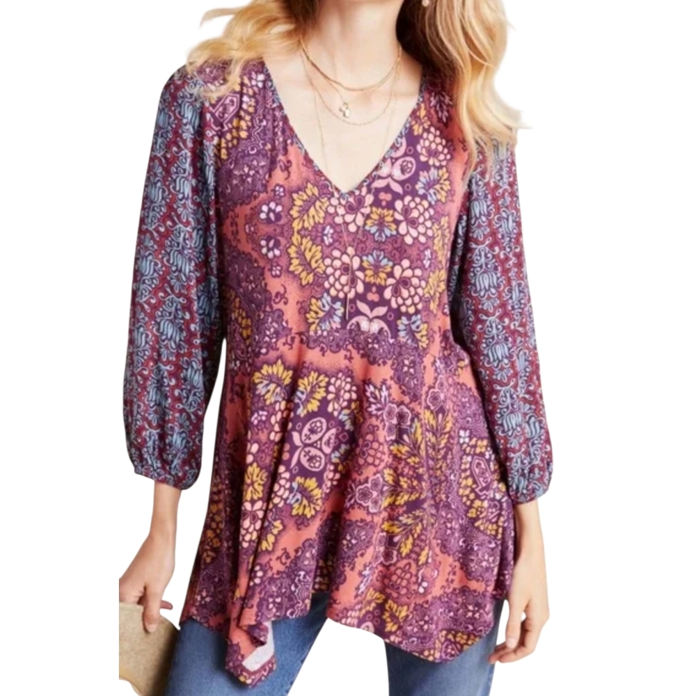 Maeve Anthropologie Bohemian Asymetrical Hem‎ Top Size Small